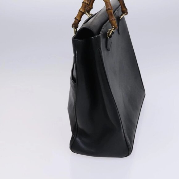 GUCCI Bamboo Hand Bag Leather 2way Black Gold - Picture 3 of 16